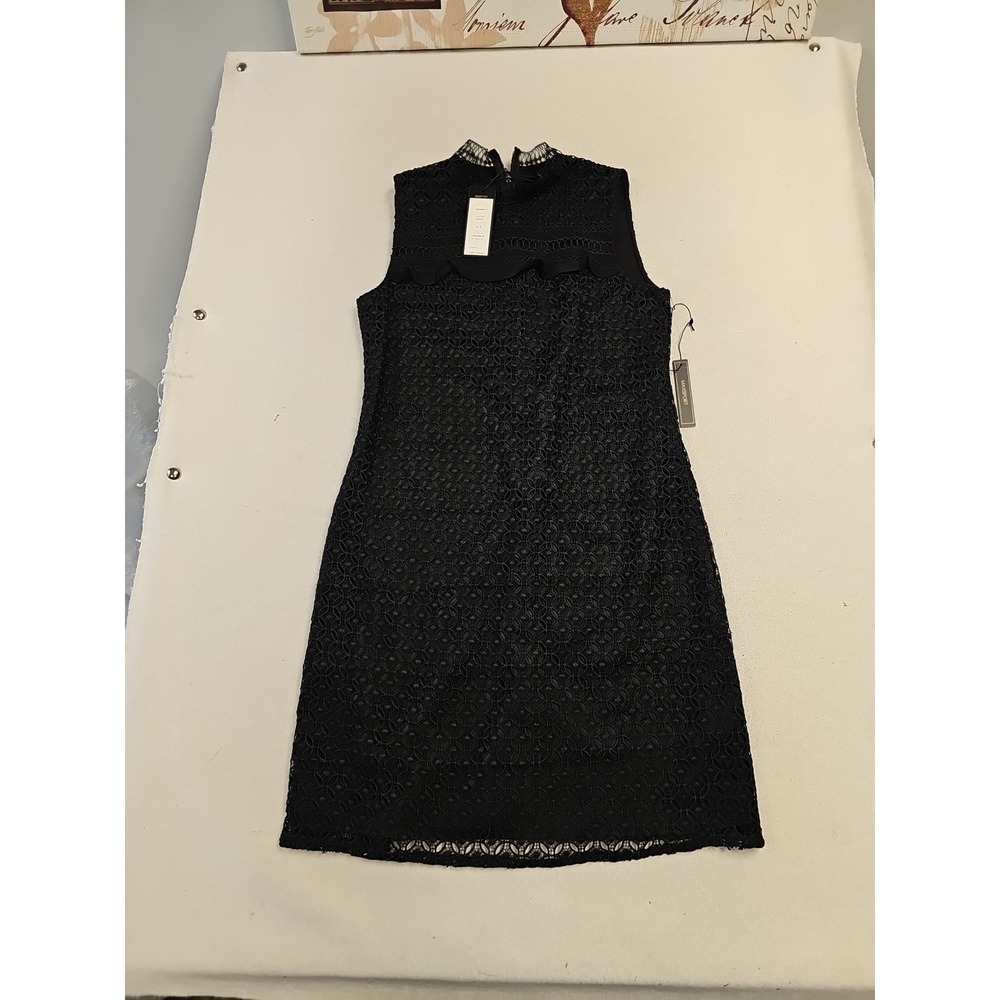 Maxsport Womens Sleeveless Crochet High Neck Sheath Dress Black Lined Size Small